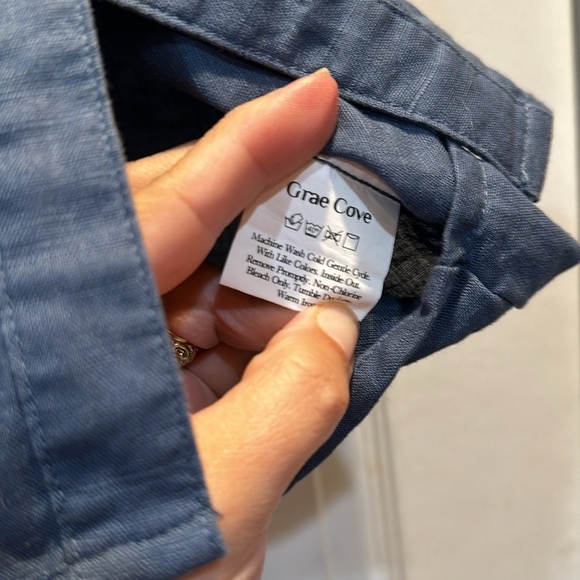 Grae Cove Libby Navy Relaxed Linen Button Front Top L - Picture 7 of 7